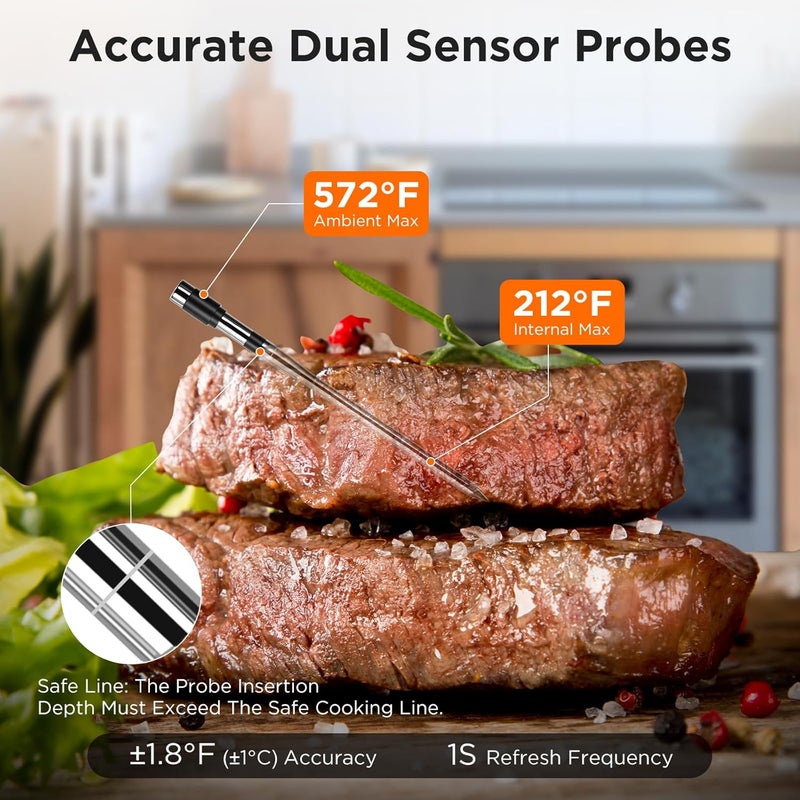 Newise Bluetooth Meat Thermometer with Smart APP, 800FT Wireless Range & LCD Base, Rechargeable Probe, Digital Food Thermometer for BBQ, Grill, Chefs, Air Fryer, Gifts for Men Dad - Image 3